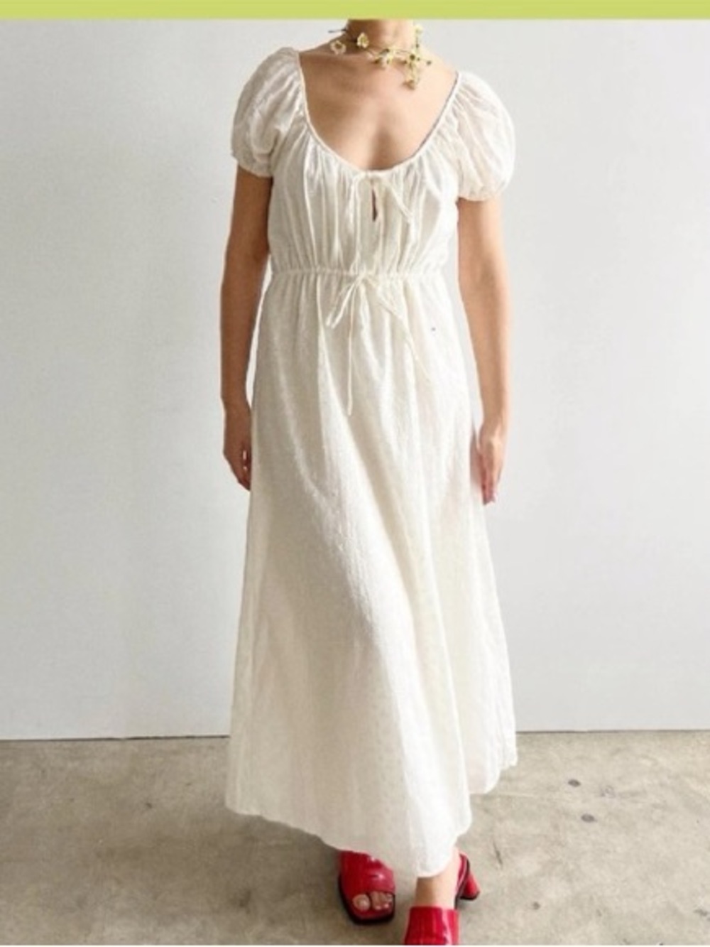 Lisa Says Gah Cream Eyelet Maxi Dress with Puff Sleeves